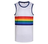 Pullonsy Men's Blank Basketball Jerseys Mesh Athletic Sports Shirts Plain Performance Team Uniforms, Rainbow Stripe-white Jersey, XL