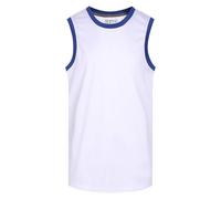 Pullonsy Men's Blank Basketball Jerseys Mesh Athletic Sports Shirts Plain Performance Team Uniforms, Royal Neck-white Jersey, Large