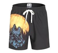 Pullonsy Men's Swim Trunks Quick Dry Board Shorts with Zip Pockets Beach Swimwear Bathing Suits, Wolf Moon, Large