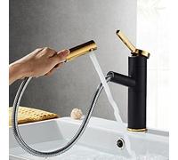 PullOut Sprayer Kitchen Bathroom Sink Faucet Swivel Single Handle Mixer Tap in Black & Chrome Large Gold Design for Modern Home Versatile Stylish