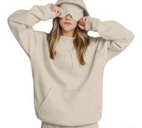Pullover Hoodie with Builtin Eye Mask for Women, Featuring Loose Fit and Long Sleeves, Suitable for Daily Life, Vacation, and Club Activities Throughout the Year (M Beige)