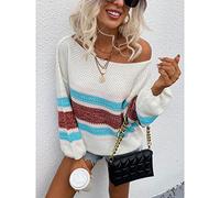 Pullover Knitted Tops, Breathable Women Casual Knitted Top Casual Long Sleeve Colorful Stripe for Office for Lady for Dating (L)