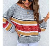 Pullover Knitted Tops, Breathable Women Casual Knitted Top Casual Long Sleeve Colorful Stripe for Office for Lady for Dating (M)