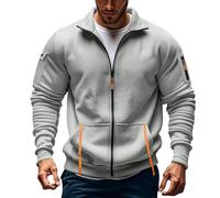 Pullover Men Mens Fleece Jackets Full Zip Long Sleeve Solid Color Military Tactical Cargo Sweatshirts Stand Collar Stretchy Sportwears Windbeaker Coat with no Hood