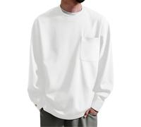 Pullover Men Pullover Crew Neck Solid Color Loose Pullover Long Sleeve Large Size Fashion Casual Sporty Undershirt Cuff Hem Unique Design Round, White, M