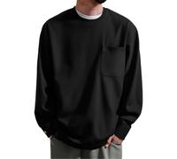 Pullover Men Pullover Crew Neck Solid Color Loose Pullover Long Sleeve Large Size Fashion Casual Sporty Undershirt Cuff Hem Unique Design Round, black, M