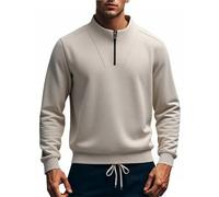 Pullover Men's 1/4 Zip Neck Troyer Fine Knit Sweater Business Work Jumper Classic Sweatshirt Simple Casual Shirt Without Hood Casual Long Sleeve Shirt Plain Sports Shirt, khaki, L