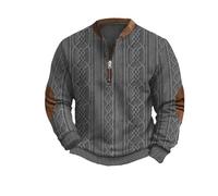 Pullover Men's Cotton Black Sweatshirt Men's Without Hood with Zip Half Zip Sweatshirt Vintage Sports Shirt Printed Sweater Minimalist Sportswear Autumn Winter Transition Coat, darkgray, XXL