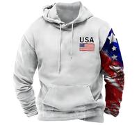 Pullover Men's Hooded Hoodie Men's Oversize American Flag Print Hoodie Long Sleeve Sweatshirt with Pockets and Drawstring Vintage Transition Jacket Essential Work Jumper, G, L