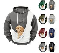Pullover Men's Hoodie with Pocket Kangaroo Pocket for Dogs Cats Pets Long Sleeve Hoodie Sweaters Sweatshirt Sweat Jacket Cardigan Men's Clothing Winter Autumn Dog Cat Hoodies with Pouch, 1-grey, 3XL