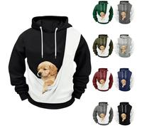 Pullover Men's Hoodie with Pocket Kangaroo Pocket for Dogs Cats Pets Long Sleeve Hoodie Sweaters Sweatshirt Sweat Jacket Cardigan Men's Clothing Winter Autumn Dog Cat Hoodies with Pouch, 1-Black, M