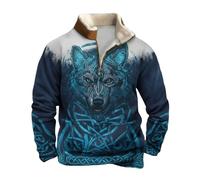 Pullover Men's Outdoor Half Zip Sweatshirt Nordic Mythology Viking Tattoos Hoodie, Men's Gothic Medieval Vintage Plus Size Streetwear, Soft Warm Work Jumper