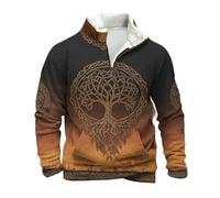 Pullover Men's Outdoor Half Zip Sweatshirt Nordic Mythology Viking Tattoos Hoodie, Men's Gothic Medieval Vintage Plus Size Streetwear, Soft Warm Work Jumper