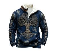 Pullover Men's Outdoor Half Zip Sweatshirt Nordic Mythology Viking Tattoos Hoodie, Men's Gothic Medieval Vintage Plus Size Streetwear, Soft Warm Work Jumper