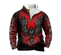 Pullover Men's Outdoor Half Zip Sweatshirt, Nordic Mythology Viking Tattoos Hoodie, Soft Warm Work Jumper without Hood, Men's Gothic Medieval Vintage Plus Size Streetwear Mint Brick