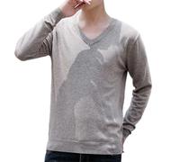 Pullover Men's V-Neck Sweater Slim Fit Plain Base Shirt Long Sleeve Autumn Winter Classic Knitted Jumper Skin-friendly Fabric Sweatshirt Stretch Comfortable Under Shirt, G, XXL