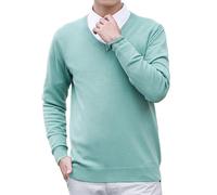 Pullover Men's V-Neck Sweater Slim Fit Plain Base Shirt Long Sleeve Autumn Winter Classic Knitted Jumper Skin-friendly Fabric Sweatshirt Stretch Comfortable Under Shirt, Mint Green, M