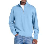 Pullover Men's V-Neck Sweatshirt Men's Without Hood, 1/4 Zip Jumper Plain Basic Striped Sweat Pullover Minimalist Zip Up Sweater Comfortable and Warm Long Sleeve Streetwear, lightblue, L