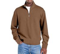 Pullover Men's V-Neck Sweatshirt Men's Without Hood, 1/4 Zip Jumper Plain Basic Striped Sweat Pullover Minimalist Zip Up Sweater Comfortable and Warm Long Sleeve Streetwear, brown, XXXXXL
