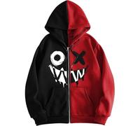 Pullover Men's Zip Up Oversized Hoodie Gothic Graphic Old Baggy Fleece Jacket 90s Punk Streetwear Christmas Sweater Men, red, L