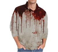 Pullover Shirt 1/4 Zip Men Halloween Jumper Men Outdoor Sweatshirts Stand Collar Sweatshirts Long Sleeve Top Quarter Zip Pullover Blood Printed Hoodies Oversized Long Sleeve Sweatshirts Beige