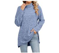 Pullover Sweater for Women UK,Longline Sweaters Womens Plain Ladies Casual Turtle Neck Jumper Long Sleeve Tops Blouse Soft Ribbed Knitted Jumpers Loose Fit Tunic Sweatshirt Knitwear Light Blue