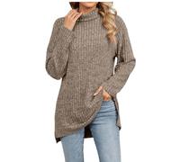 Pullover Sweater for Women UK,Longline Sweaters Womens Plain Ladies Casual Turtle Neck Jumper Long Sleeve Tops Blouse Soft Ribbed Knitted Jumpers Loose Fit Tunic Sweatshirt Knitwear Coffee