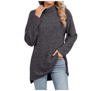 Pullover Sweater for Women UK,Longline Sweaters Womens Plain Ladies Casual Turtle Neck Jumper Long Sleeve Tops Blouse Soft Ribbed Knitted Jumpers Loose Fit Tunic Sweatshirt Knitwear Dark Gray