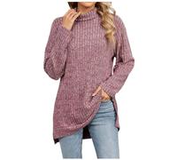 Pullover Sweater for Women UK,Longline Sweaters Womens Plain Ladies Casual Turtle Neck Jumper Long Sleeve Tops Blouse Soft Ribbed Knitted Jumpers Loose Fit Tunic Sweatshirt Knitwear Red