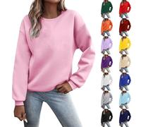 Pullover Sweatshirt Women's Cotton Long Sleeve Crew Neck Sweatshirt Women's Oversized Without Hood Long Sleeve Shirt with Pockets Sweat Pullover Thermal Sweater Lightweight Jumper Baggy Sweatshirts