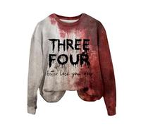 Pullover Tops Pullover Sweatshirt Tops for Women Women's Fashion Casual Letter Printed Round Neck Long Sleeve Top Sweatshirt plus Size Scrub Tops (Red, S)