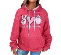 Pullover with Waffle Pattern Women's Long Sleeve Shirts for Women Outfit Print Tops Peace and Love Tops Sweater Merry Christmas Hoodie Print Top Christmas Jumper Sweat Sweatshirt, hot pink, XXXXL