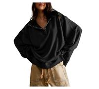 Pullover Women'S Autumn Fashion Lapel Long Sleeve Irregular Hem Top-black-L