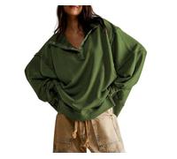 Pullover Women'S Autumn Fashion Lapel Long Sleeve Irregular Hem Top-green-L