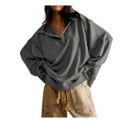 Pullover Women'S Autumn Fashion Lapel Long Sleeve Irregular Hem Top-Grey-XL