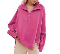 Pullover Women'S Autumn Fashion Lapel Long Sleeve Irregular Hem Top- Red-L