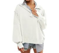 Pullover Women'S Autumn Fashion Lapel Long Sleeve Irregular Hem Top-WHITE-M