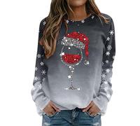 Pullover Women's Elegant Merry Christmas Print O-Neck Sweatshirt Crew Neck Fit Long Sleeve Tops Casual Long Sleeve Fleece Jacket Blouse Cuddly Pullover Hoodie for Girls Red, gray, XXL