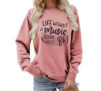 Pullover Women's Long Sleeve Sweatshirt Jumper without Hood Christmas Jumper Sweatshirt with Crew Neck Graphic for Music Lovers Funny Note Print Casual Pullover Top for Women, pink, M