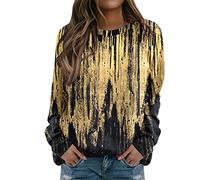Pullover Women's Sweatshirts Christmas Jumper Women's Daily Print O-Neck Sweatshirt Crew Neck Pullover Tops Casual Long Sleeve Training Shirts Casual Loose Louse Gold