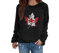 Pullover Women's Sweatshirts Christmas Jumper Women's Hoodie with Canadian Maple Leaf Print Crew Neck Long Sleeve Casual Black