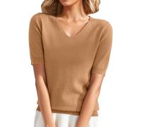 Pullover Women's V Neck Knitted Jumper Fine Knit Jumper Short Sleeve Knitted Women's Top Plain Thin Pullover Women Knitted Sweater Women Knitted Jumper Teenager Girls Summer Shirts, gold, S