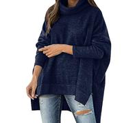 Pullover Women's Winter Turtleneck Pullover Women's Oversized Jumper Long Sleeve Knitted Jumper Loose Fit Sweatshirt Plain Women's Jumper Casual Long Blouse Warm Winter Jumper, blue, XXL