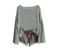 Pullovers for Women Ladies Vintage Boho Floral Crochet Sweater Oversized Boat Neck Long Sleeve Pullover Tops Lightweight Ribbed Knit Bohemia Blouse Light Green-Solid Christmas Jumper Women S