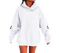 Pullovers Hoodies Womens Horror Face Print Oversized Hoody with Pockets Autumn Winter Warm Sweatshirt Casual Festival Wear Teenage Girls Fashion Hoodie For Halloween Party Celebration White