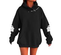 Pullovers Hoodies Womens Long Sleeve Hooded Sweatshirt Colorblock Patchwork Design Seasonal Halloween Sweater College outfit Oversized Ladies Tops Festival Trick or Treating Black