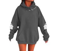 Pullovers Hoodies Womens Long Sleeve Hooded Sweatshirt Colorblock Patchwork Design Seasonal Halloween Sweater College outfit Oversized Ladies Tops Festival Trick or Treating Dark Gray