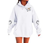 Pullovers Hoodies Womens Long Sleeve Hooded Sweatshirt Oversized Hoody with Pockets Autumn Winter Warm Retro Fashion Tops Teenage Girls Hoodie For Halloween Party Celebration White