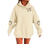Pullovers Hoodies Womens Long Sleeve Hooded Sweatshirt Oversized Hoody with Pockets Autumn Winter Warm Retro Fashion Tops Teenage Girls Hoodie For Halloween Party Celebration Beige