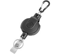 pullther Retractable Keychain - 360° Rotatable, Durable Extendable Carabiner Badge Holder, Tactical ID Badge Reel with Retractable Clip, 80cm/31.5 inch Steel Cord, 250g/8.8 oz - Black